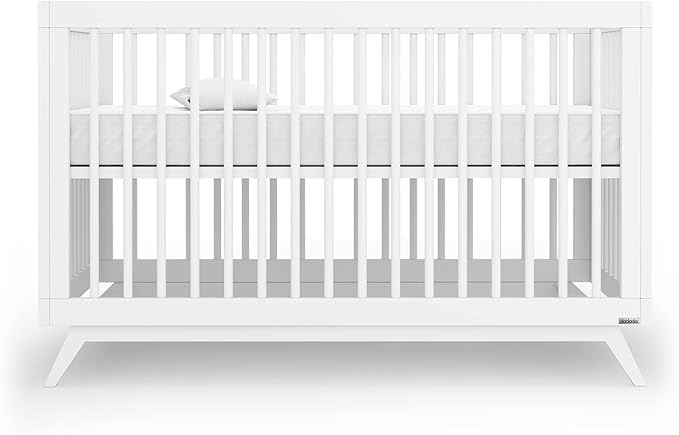 dadada Baby Soho 3 in 1 Convertible Wooden Crib to Toddler Bed - Made in Italy, GREENGUARD Gold Certified, Baby-Safe Finish, Sustainable Beech Wood, Modern Design, 3 Adjustable Heights (White)