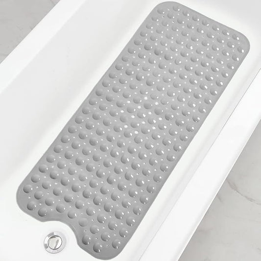 Linoows Bathtub and Shower Mats, Extra Long Non-Slip Bath Tub Mat 39 x 16 Inch, Machine Washable Bathmat with Suction Cups & Drain Holes for Bathroom Floor, Gray
