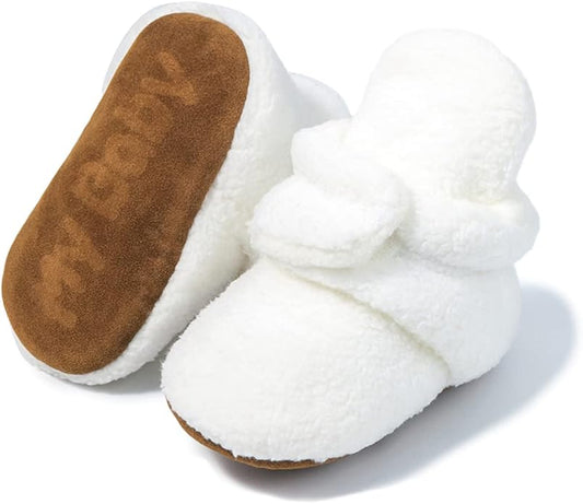 Sawimlgy Newborn Infant Baby Girl Boy Cotton Booties Stay On Sock Slippers Soft Bedroom Shoes Non-Skid Ankle Boots With Grippers Toddler Crib Warm Shoe First Walker Birthday Shower