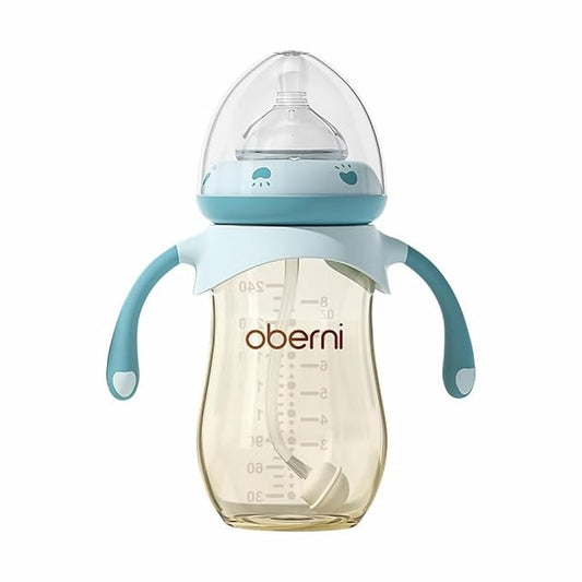 Baby Bottles, Anti Colic Breastfeeding Bottles with Medium Flow Nipples Size ＋, Wide Neck Baby Bottle for Babies, Newborn, Preemie 6+ Months, BPA Free (Blue, PPSU, 8 Ounce, 1 Pack)