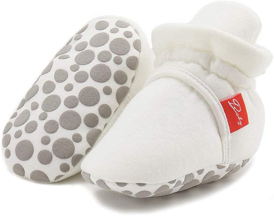 Sawimlgy Newborn Infant Baby Girl Boy Cotton Booties Stay On Sock Slippers Soft Bedroom Shoes Non-Skid Ankle Boots With Grippers Toddler Crib Warm Shoe First Walker Birthday Shower