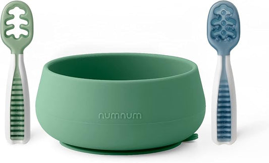 NumNum Suction Bowls for Babies & Toddlers, Extra Strong Non-Slip Suction, 100% Food-Grade Silicone, BPA-Free, Microwave & Dishwasher Safe, Baby-Led Weaning Bowls for 4+ Months & GOOtenils Green
