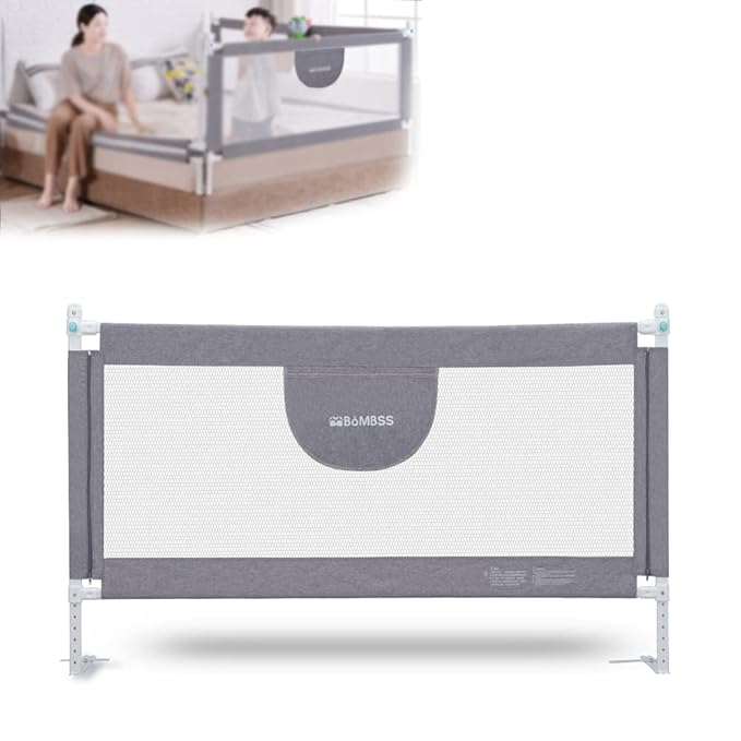 MBQMBSS 58'' Bed Guard Rail for Toddlers, Baby Bed Rails - Fit for Wide Side of Queen Bed, Adjustable Rail Guard, Bed Rails for Kids with Double Safety Lock & Extra Y-Shaped Reinforcement Strap