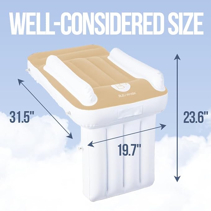 Inflatable Toddler Travel Bed - Airplane Bed for Kids, Airplane Seat Extender for Kids - Plane Bed for Baby Air Mattress, Toddler Blow Up with Sides Pump and Belt