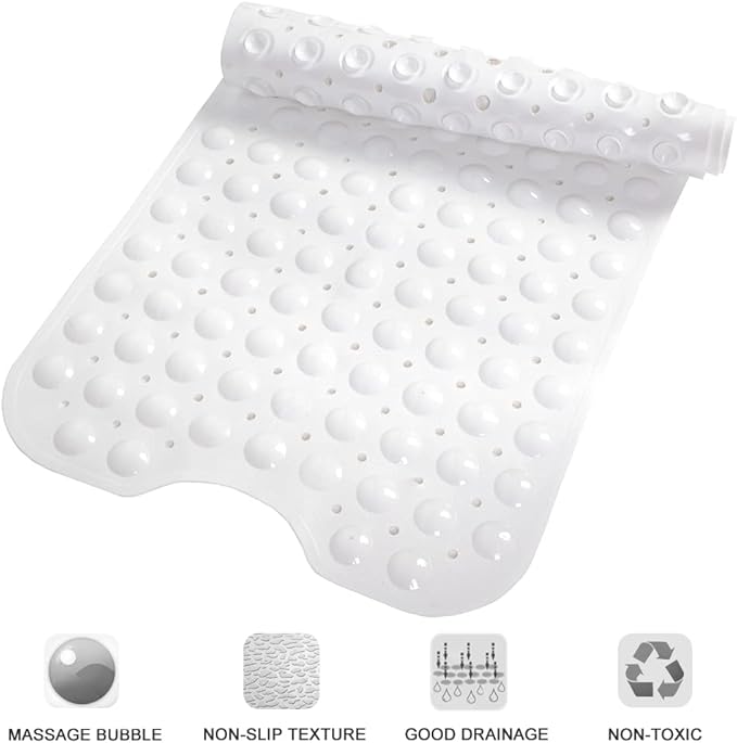 Linoows Bathtub and Shower Mats, Extra Long Non-Slip Bath Tub Mat 39 x 16 Inch, Machine Washable Bathmat with Suction Cups & Drain Holes for Bathroom Floor, White