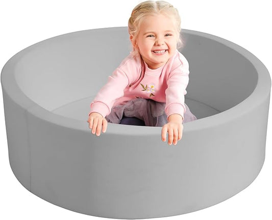 TRENDBOX Foam Ball Pit, 36" x 12" Indoor Outdoor Soft Round Ball Pool Playpen Ideal Gift Toy for Babies Kids and Toddler Children (No Balls) - Light Gray