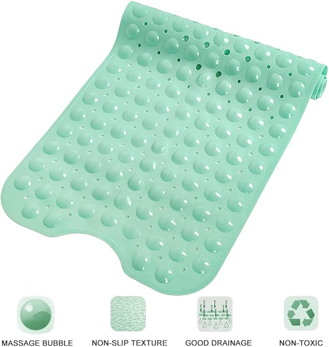 Linoows Bathtub and Shower Mats, Extra Long Non-Slip Bath Tub Mat 39 x 16 Inch, Machine Washable Bathmat with Suction Cups & Drain Holes for Bathroom Floor, Pale Green