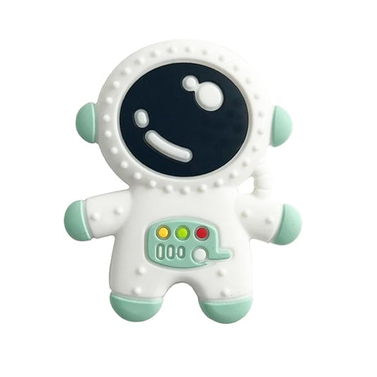 Baby Teething Spaceman Toy for 3+ Months Infants Sucking, Food Grade Silicon Astronaut Styling Teether, BPA Free (Cyan)
