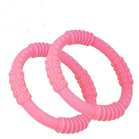 Babynow Teething Rings - Sensory Teether Ring Pacifiers for Baby 0-12 Months Sensory Chew Toy Safe Toddler Comforter Soother Infant Dummie Toy - Pink 2 Pack