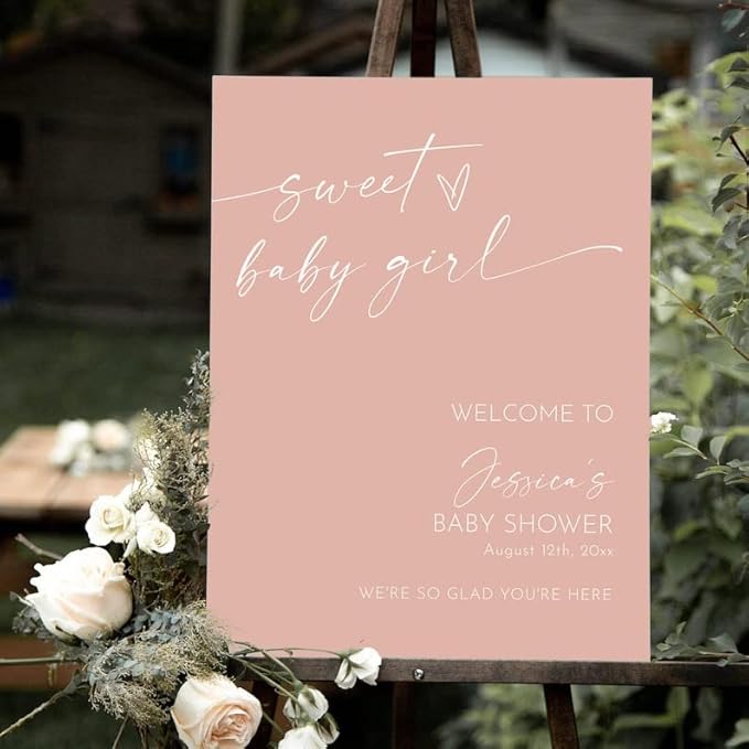 LJGL13 Pink Baby Shower Poster, Girl Welcome Sign