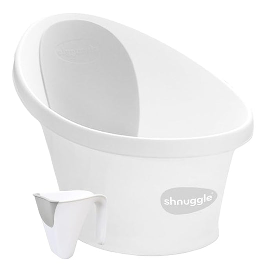 Newborn Bath Essentials Bundle | Baby Bath with Support Bump and Soft Backrest & Rinse Jug | Safe, Gentle, and Stylish Bathtime Set for Babies & Toddlers | White/Grey