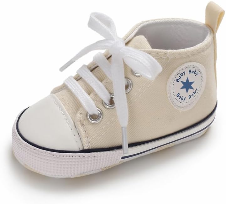 Unisex Baby Boys Girls Shoes, Newborn Infant Non-Slip Canvas Denim High Top Sneakers, Toddler First Walkers Shoes