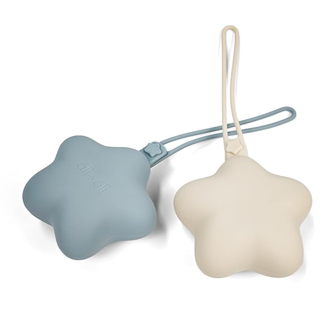 Ali+Oli BPA-Free Silicone Pacifier Holder Case (2-pk) Diaper Bag Accessory Newborn Travel Baby Pacifier Pouch (Mist-Sand)