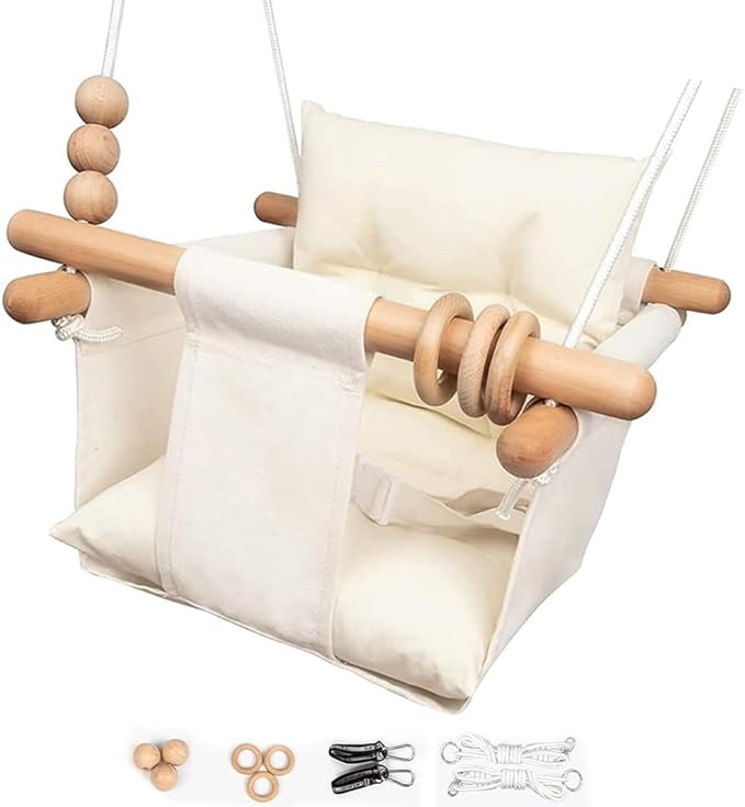 Baby Swing Outdoor Indoor Toddler Swing Seat with Safety Belt, Canvas Hanging Swings Outside Tree Swing Great Gift for Baby Boys Girls Kids Lovers