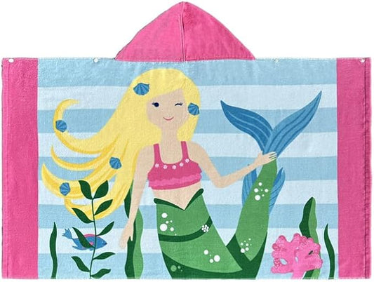 Hooded Towel for Kids, 100% Cotton Soft and Absorbent, Pool Bath Beach Swim Towel Wrap, Bathrobe Coverups for Girls and Boys, Extra Large:30"×50"(Yellow Hair Mermaid)