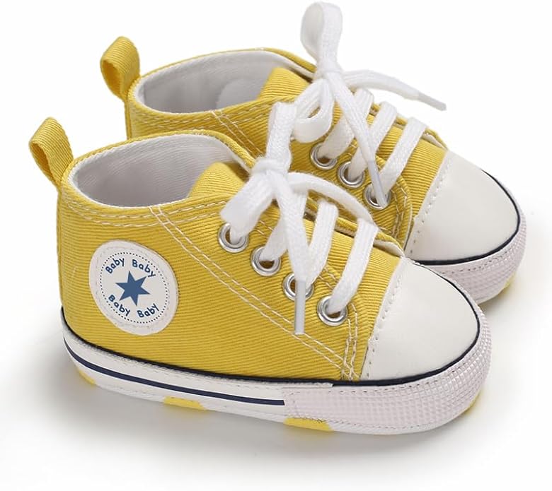 Unisex Baby Boys Girls Shoes, Newborn Infant Non-Slip Canvas Denim High Top Sneakers, Toddler First Walkers Shoes
