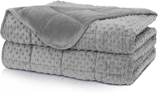 Weighted Blanket Twin 15lbs for Adult(48"×78",Gray) Breathable Soft Minky Weighted Throw Blanket for All Season,Heavy Blanket with Premium Glass Beads
