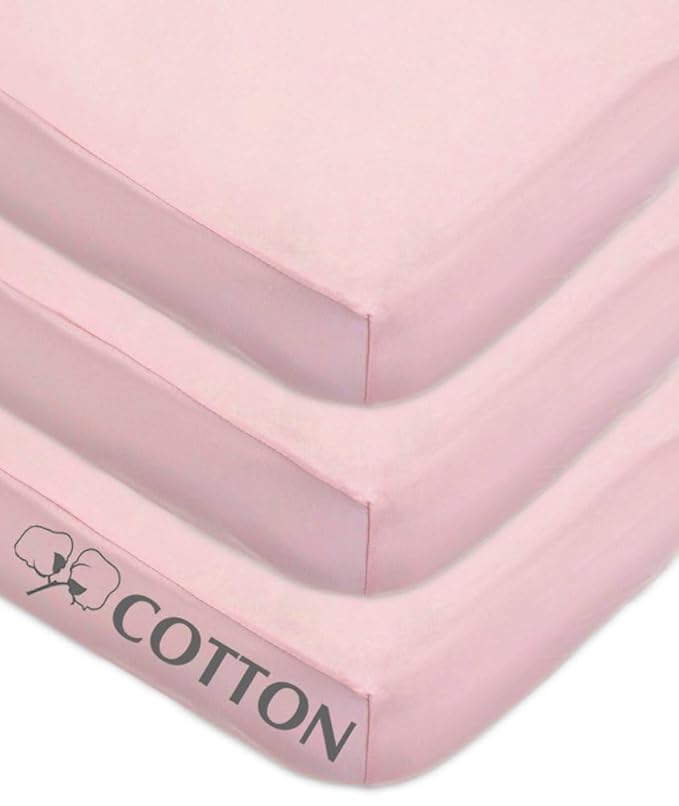 American Baby Company 3 Pack 100% Natural Cotton Fitted Crib Sheets 52" x 28" - Soft, Breathable, Hypoallergenic & Gentle Toddler Bed Sheets, Pink, Neutral for Boys & Girls