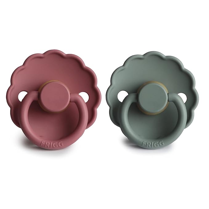 FRIGG Daisy Natural Rubber Baby Pacifier | Made in Denmark | BPA-Free (Dusty Rose/Lily Pad, 6-18 Months) 2-Pack