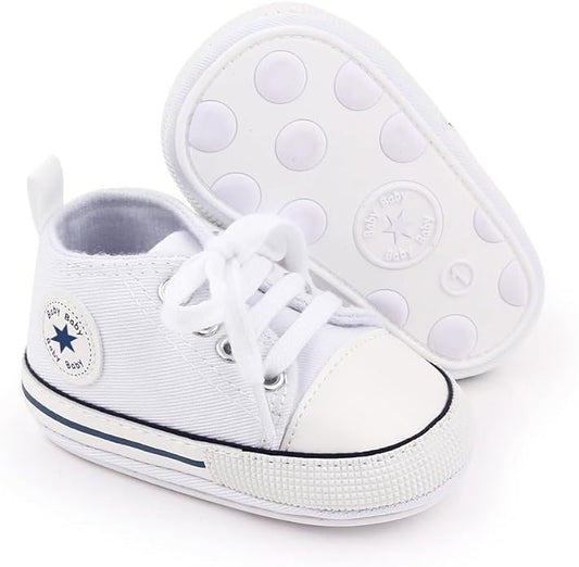 Unisex Baby Boys Girls Shoes, Newborn Infant Non-Slip Canvas Denim High Top Sneakers, Toddler First Walkers Shoes