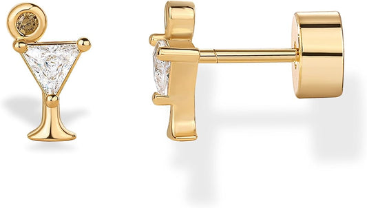 PAVOI 14K Gold Plated Dainty Flat Back Earrings for Women - Hypoallergenic Sterling Silver Posts Helix Cartilage Piercing Jewelry - Emoji Motif Bow Celestial Flatback Gold Stud Earrings Screw Back
