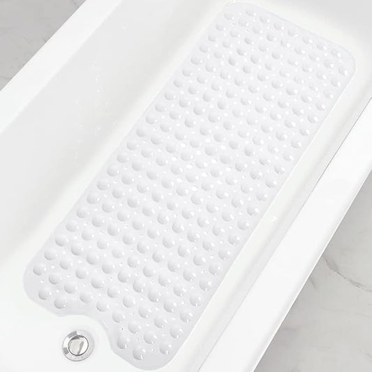 Linoows Bathtub and Shower Mats, Extra Long Non-Slip Bath Tub Mat 39 x 16 Inch, Machine Washable Bathmat with Suction Cups & Drain Holes for Bathroom Floor, White