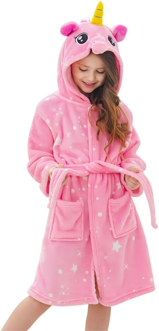 Doctor Unicorn Girls Fleece Hooded Robe Toddler Warm Fuzzy Bathrobe