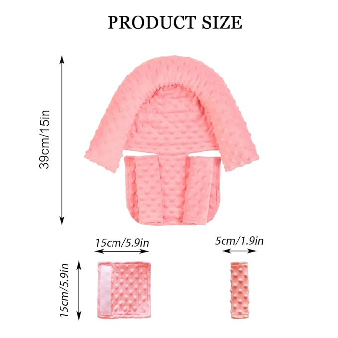 Baby Infant Head and Neck Support Pillow with Seat Belt for Car Seat -Extra Soft 3-in-1 Toddler Car Seat Insert Cushion Pad for Car Seats Water Pink