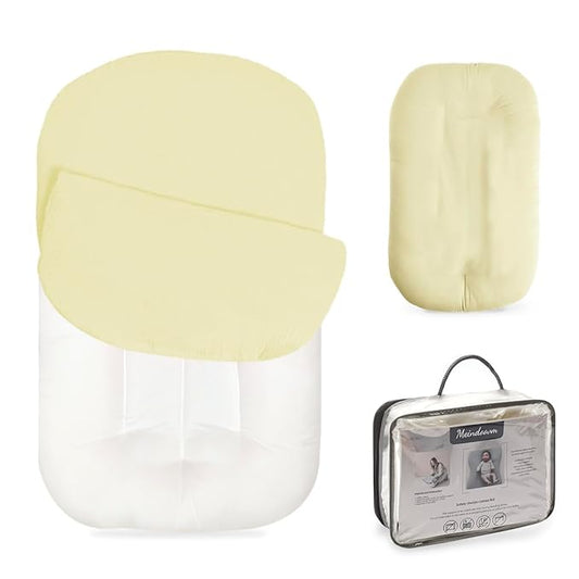 Baby Lounger - Snuggle Cozy Me Infant Lounger for Newborns | Breathable & Soft, Portable Awake-Time Pad, Essential Baby Gift- Yellow (Lounger Cover Included)