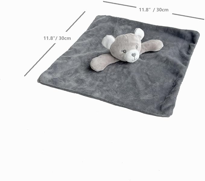 CREVENT Cozy Plush Baby Security Blanket Loveys for Baby Girls Boys, Stuffed Animal Ring Rattle Shaker Toy for Newborns (Bear + Handbell)