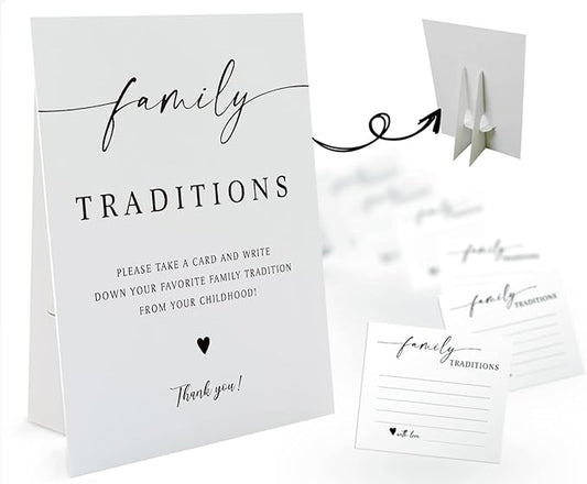 Minimalism Theme Favorite Family Traditions Baby Shower Games Set(1 Sign and 20 Cards), Games for Baby Shower, Wedding Shower, Bridal Shower, Game Night, Gender Reveal Party, Family Day Decorations 08