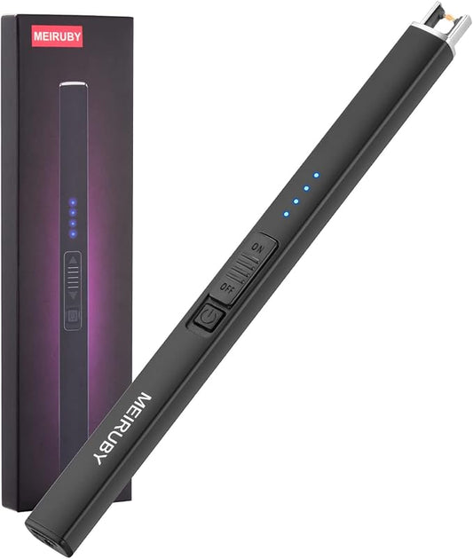 Lighter Electric Candle Lighter Long Electronic Rechargeable USB Arc Windproof Flameless Lighters for Candle Camping BBQ Birthday Women's Day Gifts for Women Mom Wife Men, Balck