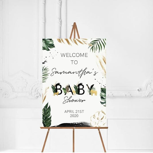 Custom Greenery Safari Animals Baby Shower Decoration, Welcome Sign For Party
