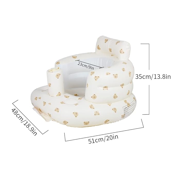 Inflatable Baby Seat, Inflatable Baby Chair for Babies 3 Months and Up, Summer Blow Up Chair with Built in Air Pump, Infant Floor Seats for Learning to Sit, Palying, Camping, Bear Head