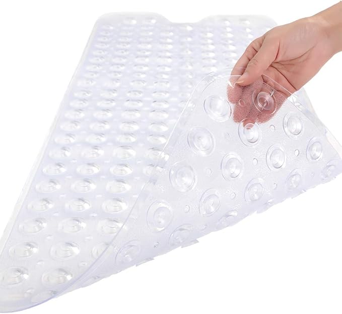 Linoows Bathtub and Shower Mats, Extra Long Non-Slip Bath Tub Mat 39 x 16 Inch, Machine Washable Bathmat with Suction Cups & Drain Holes for Bathroom Floor, Clear