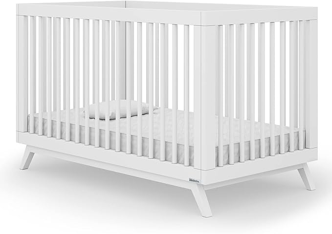 dadada Baby Soho 3 in 1 Convertible Wooden Crib to Toddler Bed - Made in Italy, GREENGUARD Gold Certified, Baby-Safe Finish, Sustainable Beech Wood, Modern Design, 3 Adjustable Heights (White)