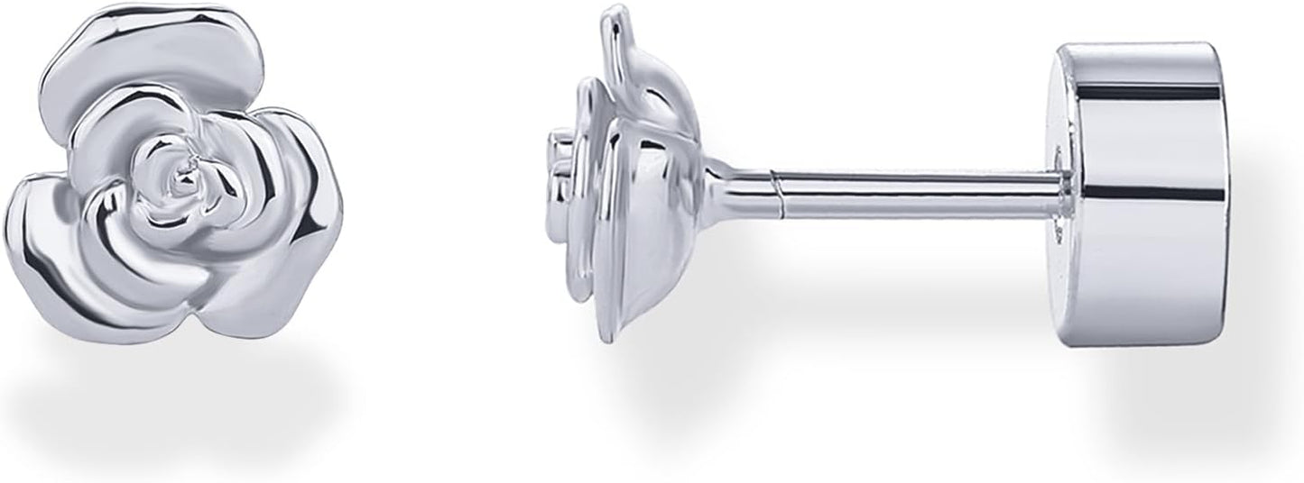 PAVOI 14K Gold Plated Dainty Flat Back Earrings for Women - Hypoallergenic Sterling Silver Posts Helix Cartilage Piercing Jewelry - Emoji Motif Bow Celestial Flatback Gold Stud Earrings Screw Back