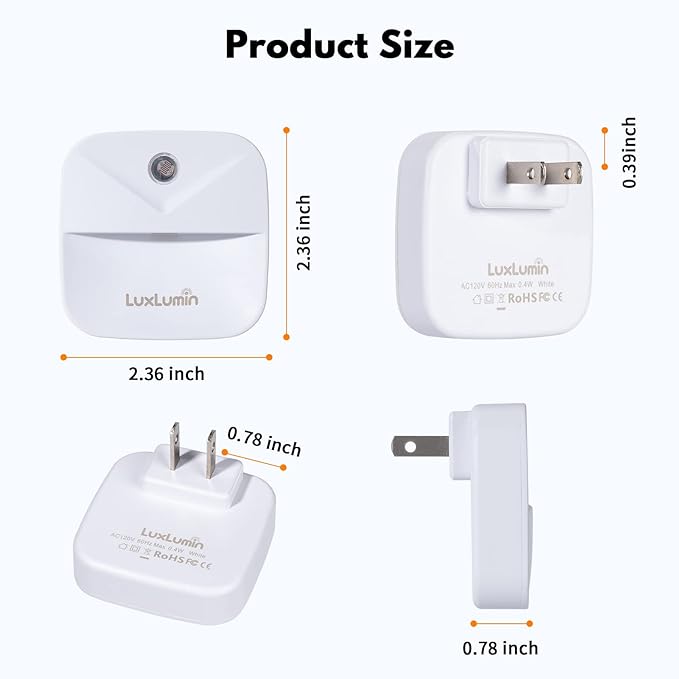 LED Night Light, Night Lights Plug into Wall with Smart Dusk to Dawn Sensor, Automatically Turn on and Off,Night Light for Kids,Bedroom,Bathroom,Stairs,Warm White, 4 Packs