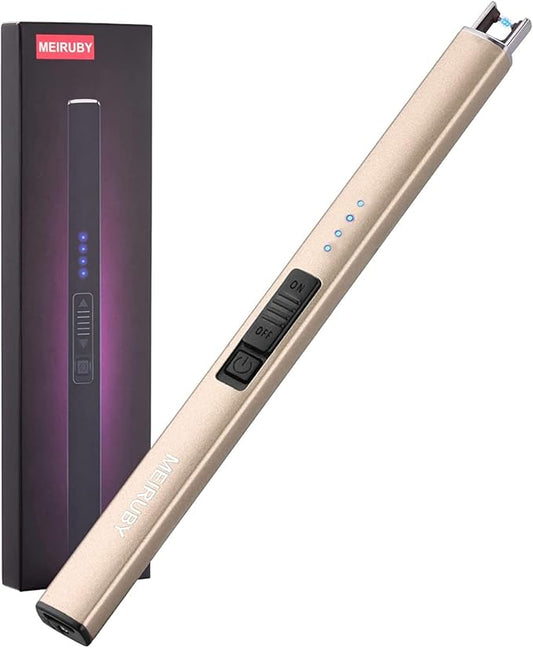 Lighter Electric Candle Lighter Long Electronic Rechargeable USB Arc Windproof Flameless Lighters for Candle Camping BBQ Birthday Women's Day Gifts for Women Mom Wife Men, Gold