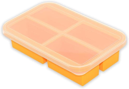 Bangp Silicone Freezer Tray for Soup Ice Cubes,1-Cup Freezing Tray with Lid for Meal Prep,Rice,Broth,Sauce,Leftovers. Makes 4 Perfect 1 Cup Portions. Oven & Dishwasher-Safe