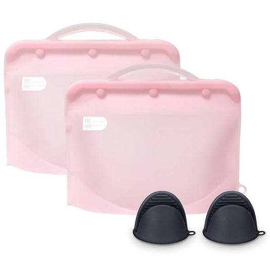 Silicone Microwave Steam Sterilizer Bag for Baby Bottles, Reusable Sterilizing Bag for Pump Parts and Toddler Accessories, Easy to Use Sterilizer Bags Perfect for Home and Travel, Pink (2PC)