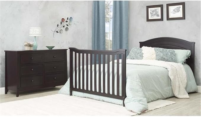 Pemberly Row Modern/Contemporary Round Top Panel Crib in Espresso