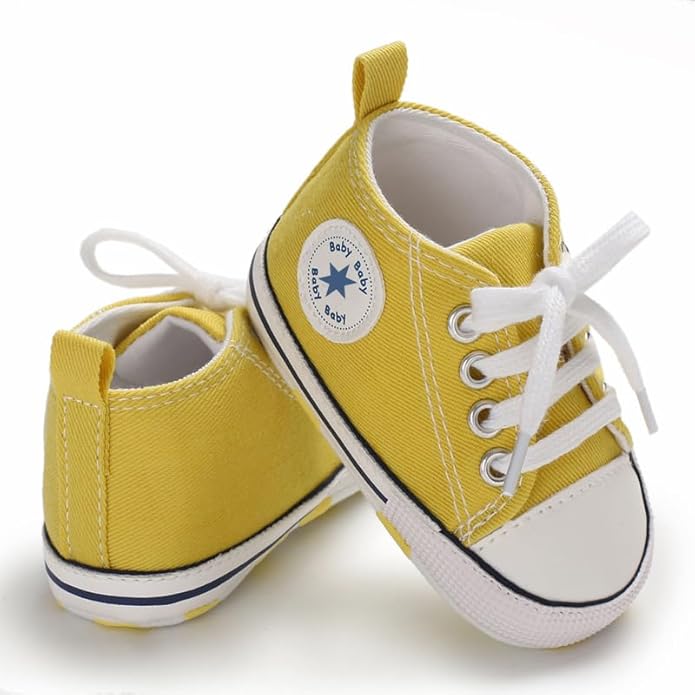 Unisex Baby Boys Girls Shoes, Newborn Infant Non-Slip Canvas Denim High Top Sneakers, Toddler First Walkers Shoes