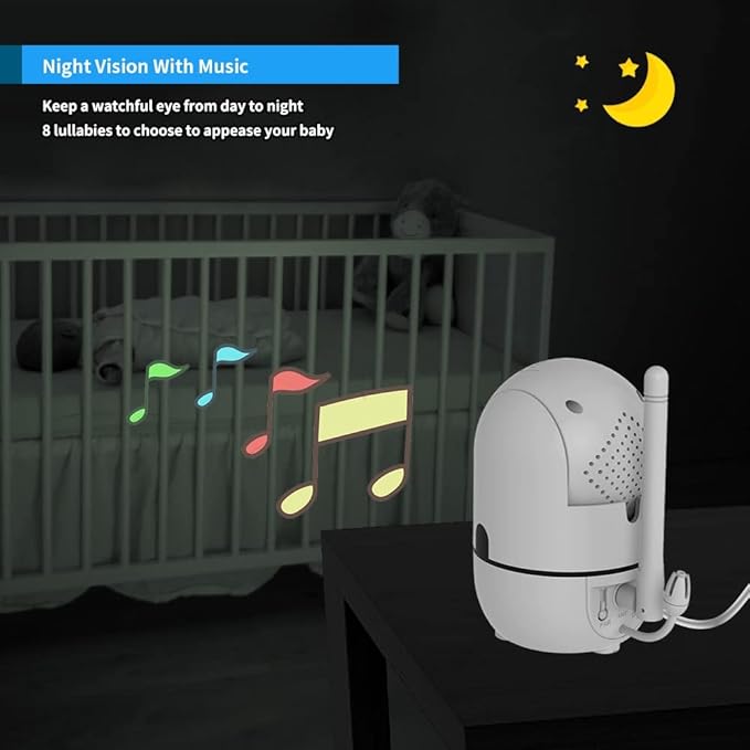 HelloBaby HB6550 5" Baby Monitor 4 Cameras No WiFi, 26-Hour Battery, Pan-Tilt-Zoom, 1000ft Range Video Audio Baby Monitor, ECO, Night Vision, 2-Way Talk, 8 Lullabies and Temperature, Ideal Gifts