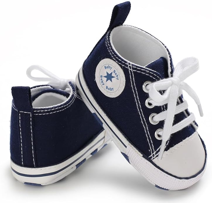 Unisex Baby Boys Girls Shoes, Newborn Infant Non-Slip Canvas Denim High Top Sneakers, Toddler First Walkers Shoes