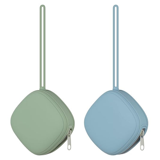 2 Pack Silicone Pacifier Holder Case, Portable Pacifier Case For Diaper Bag, BPA Free Newborn Baby Pacifiers Silicone Pouch For Boys & Girls (Sage+Ether)