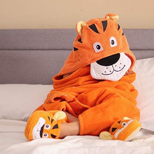Hooded Baby Towel for Kids 2-8 | Large 100% Cotton Baby Towel for Girls or Boys in Orange | Unisex Cute Tiger Bath Towels for Babies and Toddlers
