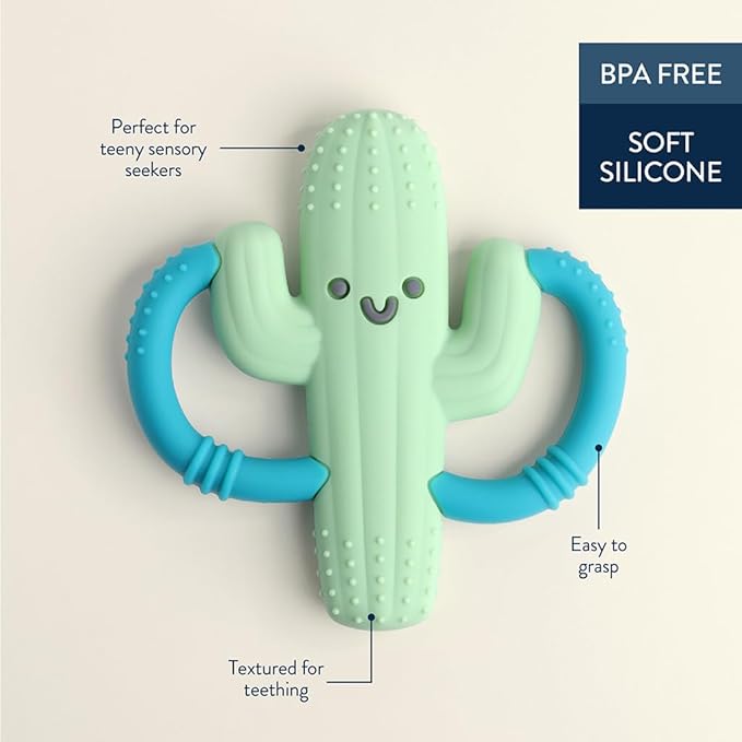 Itzy Ritzy Cactus-Shaped Baby Teether with Handles; Silicone Teether for Babies with Easy-Grab Handles and Textured, Teethable Surfaces - Baby Teething Toy for 3 Months & Up (Cactus)