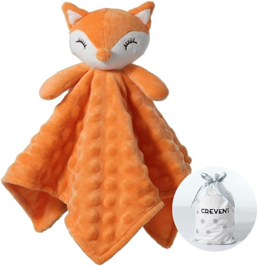 CREVENT Soft Plush Animal Face Security Blankets for Boys and Girls, Great Gifts for Birthday Baby Shower (Orange Fox)