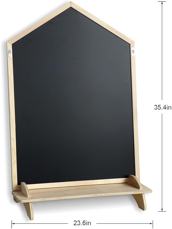 Double-Sided Magnetic Drawing Board for Kids- Chalkboard & Magnetic Whiteboard, Wood Frame Art Easel Board with Detachable Roller